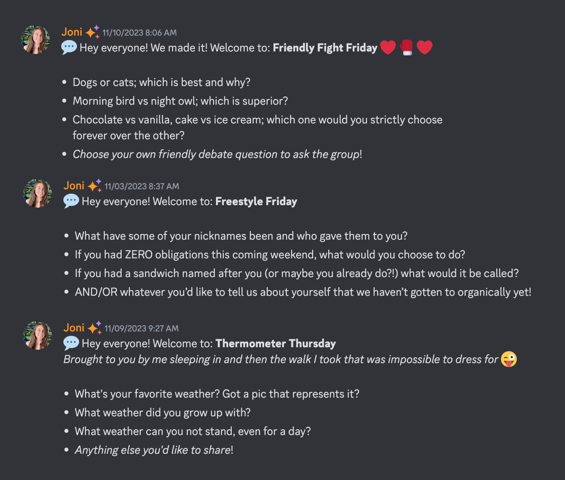 Screenshot of prompts shared in Discord
